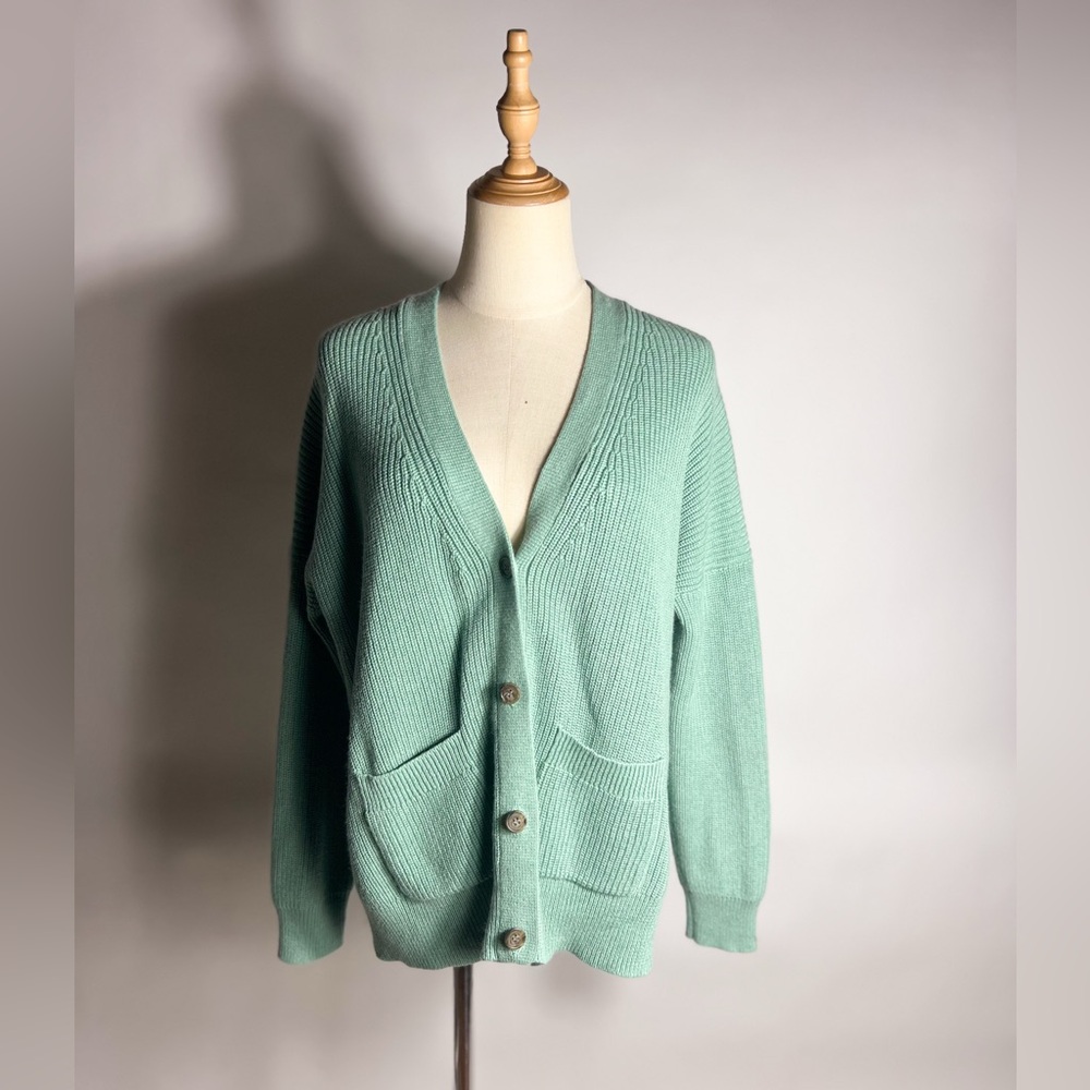 J. CREW V-Neck Cotton Cashmere Cardigan Seafoam Mint Green Small